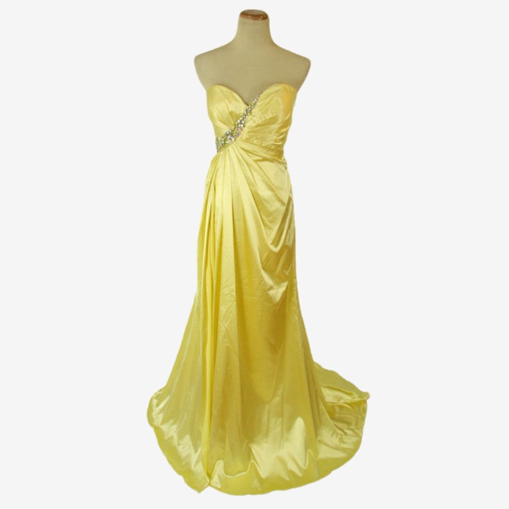 NEW TONY BOWLS Yellow Ruched Beaded Bodice V-Nick